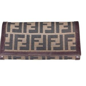Fendi Brown Canvas Zucca Flap Utility Lucury Monogram Long Wallet